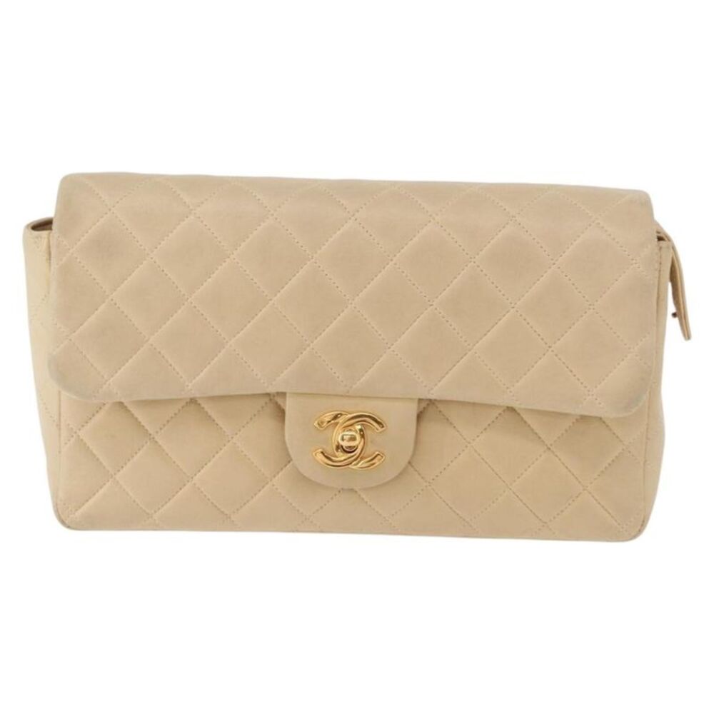 Chanel Vintage Classic Flap Quilted Lambskin Beige Leather Backpack Bag